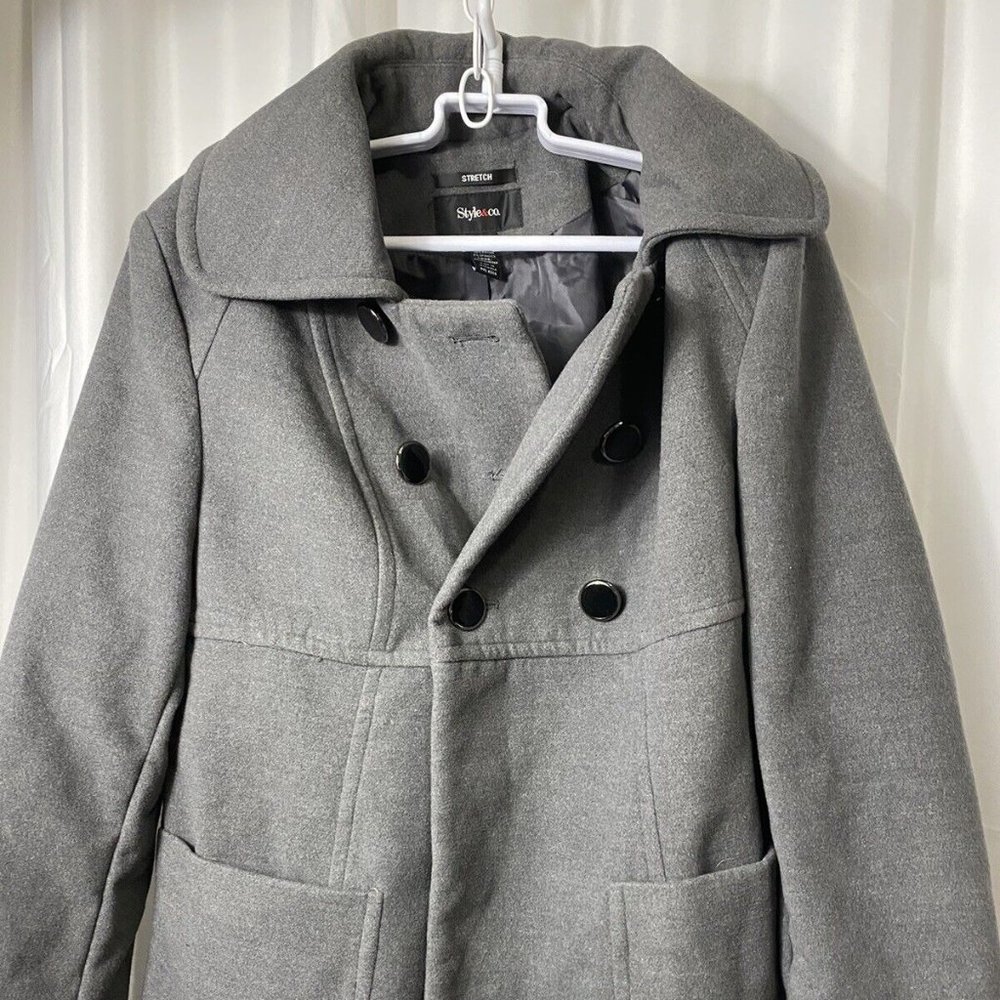 Style & Com Stretch Size Medium Gray Peacoat With… - image 1